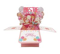 YSDINK Charming 3D Birthday Card for Her - Pop Up Fireworks Balloon Gift Box with Envelope, Unique Greeting Card for Wife, Mom, Daughter, Sister & Friends (BESTIE)