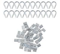 YSDMY 70 Pcs Wire Rope Thimble Sets, Stainless Steel Thimble & Wire Rope Aluminum Crimping Loop Sleeve,Crimps Rust-Free Eyelet Metal Cable Rig for 2mm Wire,for Wire Rope Rigging