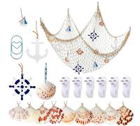 YSDMY Decorative Fishing Net 1.5M*2M Nautical Fishing Net with Sea Shells，Nautical Ornaments for Home Bedroom Nautical Decor Mediterranean Party