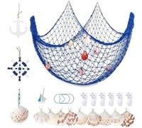 YSDMY Decorative Fishing Net 1.5M*2M Nautical Fishing Net with Sea Shells，Nautical Ornaments for Home Bedroom Mediterranean Party(Blue)