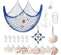 YSDMY Decorative Fishing Net 1M*2M with Sea Shells, Nautical Ornaments for Home Bedroom Decor, Mediterranean Party, Blue