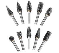 YSDMY Tungsten Carbide Steel Double Cut Rotary Burrs Set for Rotary Tool,10 Pcs Carbide Burr Set with 3 mm Shank,6 mm Grinding Head,Die Grinder Bit for Woodworking,Carving,Polishing,Engraving,Drilling