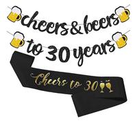 YSDYY 1 30 -Year -Old Banner, 1 Black Wine Glass Shoulder Strap, Men'S Birthday Decoration, Shooting Background Prop Decoration, Birthday Party Background Hanging Decoration