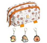 YSDYY 1 Capybara Pencil Case, 3 Capybara Pendants, Multi-Layer Zip Pencil Case, Personalized Stationery Bag, Cute Pencil Bag, School Supplies Storage Bag
