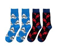 YSDYY 1 Pair Of Shark Print Socks And 1 Pair Of Lobster Print Socks, Fun Socks, Creative Socks, Mid-Calf Socks, Gift Socks