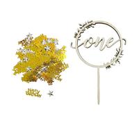 YSDYY 1 Piece 1 Year Old Wooden Cake Plug-In, 1 Pack Of Sprink Confetti, Creative Cake Topper, Dessert Decoration Card Insert, 1 Year Old Birthday Party Decoration