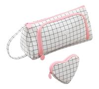 YSDYY 1 Piece Checked Pencil Bag and 1 Piece Heart-Shaped Pencil Bag, Large Capacity Pencil Bag, Canvas Stationery Bag, Simple Student Pencil Bag