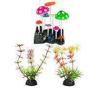 YSDYY 1 Piece Of Colorful Luminous Mushroom Ornaments And 2 Pieces Of Simulated Aquatic Plants, Fish Tank Landscape Decoration, Aquarium Landscaping Supplies, Fish Tank Accessories