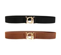 YSDYY 2 Pcs Women'S Belts, Fashion Belts, Elastic Belts, Adjustable Belts, Gold Flat Buckle Skinny Belts, Dress Belts