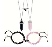 YSDYY 2 Pieces Beaded Bracelets and 2 Pieces Necklaces, Couple Jewelry, Simple Design Jewelry, Gift Jewelry, Love Magnet Jewelry