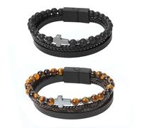YSDYY 2 Pieces Men'S Bracelets, Magnetic Clasp Bracelets, Cross Bracelets, Multi-Layer Braided Bracelets, Fashionable Personality Bracelets, Gift Bracelets For Men