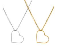 YSDYY 2 Pieces of Heart-Shaped Pendant Necklace, Hollow Pendant Necklace, Simple Design Necklace, Metal Necklace, Long Necklace (Silver, Gold)