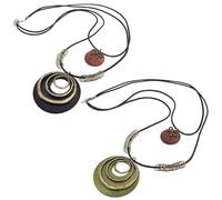 YSDYY 2 Pieces Of Wooden Leather Rope Necklaces, Bohemian Style, Retro Design, Geometric Pendant, Creative Personality