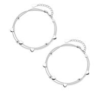 YSDYY 2 Pieces Silver Heart Bracelets, Layered Silver Bracelets, Simple Silver Bracelets, Fashionable Women's Bracelets, Girls Friendship Bracelets, Suitable for Women, Girls