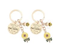 YSDYY 2 Pieces Sunflower Bee Key Ring, Inspirational Quote Key Ring, Stylish Metal Key Ring, Fun Key Ring, Key Pendant Accessories