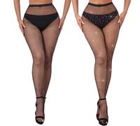 YSDYY 2 Pieces Women's Fishnet Stockings, Sparkly Black Glitter Tights, Sexy Personalized Dressing Accessories for Skirts, Shorts, Etc.