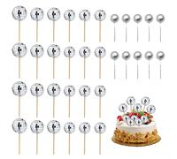 YSDYY 24 Pieces Of Disco Balls And 10 Pieces Of Silver Ball Plug-Ins, Cake Decorating Plug-Ins, Disco Theme Cake Dressing, Party Supplies