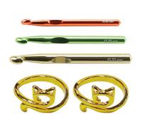 YSDYY 3 Pieces Aluminum Crochet And 2 Pieces Crochet Rings, Knitting Tools, Large Crochet, Vintage Metal Thimble Rings