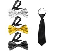 YSDYY 3 Pieces Bow Tie, 1 Piece Black Tie, Glitter Sequin Bow Tie, Men'S Gown Bow Tie, Adjustable Bow Tie, Party Dance Costume Decoration