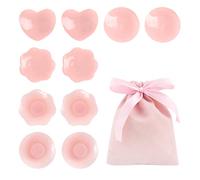 YSDYY 5 Pairs of Reusable Nipple Shields with 1 Piece Storage Bag, Silicone Nipple Patches, Adhesive Invisible Breast Shields (Heart, Flower, Round) Pink