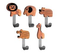 YSDYY 5 Pieces of Animal Hooks, Creative Cartoon Wooden Hooks, Children's Wardrobe Hooks, Wall-Mounted Coat Hooks, Fun Hooks, Wall Decoration