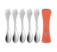 YSDYY 5 Pieces Of Three-In-One Knife And Fork Spoon Tableware, 1 Piece Storage Bag, Stainless Steel Fork, Convenient Travel Tableware, Creative Tableware Set, Outdoor Camping Tableware