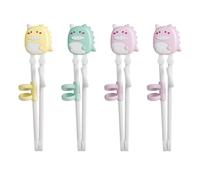 YSDYY Children's Chopsticks, Dinosaur Design, Silicone Material, 4 Pairs (Yellow, Green, 2x Pink), Dishwasher Safe