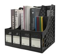 Ysenchan Magazine File Holder, Binder Organizer for Desk 4 Compartment, Desktop Storage Vertical File Holder Suitable for Newspaper, Files, Folders, Books(Black)