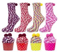 YSense Snug Fluffy Fuzzy Cosy Bed Soft Warm Thermal Socks - Women's Christmas Cupcake Socks for Birthday Party, Holiday, Valentine's Day Gifts