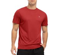YSENTO Mens Running Sports Gym T-Shirts UV Quick Dry Rash Guards Short Sleeve Training Athletic Swim Tops(Red,3XL)