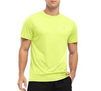 YSENTO Mens Running Sports Gym T-Shirts UV Quick Dry Rash Guards Short Sleeve Training Athletic Swim Tops(Fluorescent Green,3XL)