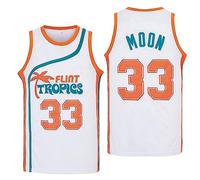 Yseohb Men's #33 Moon Flint Tropics Movie Basketball Jersey Stitched, White, Large
