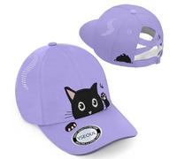 Yseoul Girls Criss Cross Ponytail Hat - Black Cat Baseball Cap for Kids Age 7-15 - Adjustable Quick Dry Sun Hat for Cat Lover Gifts