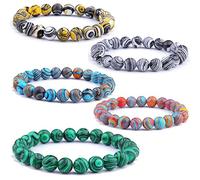 YSFTYIYI Malachite Bracelet Set 5Pc，2025 New Handcrafted Gemstone Malachite Bead Stretching Bracelet Yoga Natural Stone Bead Bracelet for Women and Men