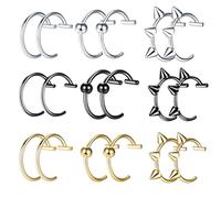 YSFVNP 18Pcs Fake Piercings, Fake Piercing Jewelry Set, Fake Nose Ring - Clip On Non-Piercing Lip Ring and Septum Jewelry for Parties and Cosplay