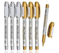 YSFVNP 6 Pcs Metallic Marker Pens, Gold & Silver, Extra Fine 0.3mm Metallic Tip, Waterproof, Fade-Proof, Ideal for Drawing & Painting on Various Surfaces