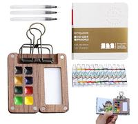 YSFVNP 6 PCS Pocket Artist Watercolour Travel Set - 8 Grids Travel Watercolour Paint Set(1 Watercolor Box, 1 Drawing Book, 3 Pen, 1 Box of Paint)