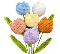 YSFVNP 6PCS Crochet Flower, Knitted Flowers, Weaving Tulips Weaving Handmade Yarn Crochet Flower Bouquets Suitable as a Companion Gift to Give to Others