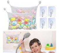 YSFVNP Bath Toy Storage Net, 2 Nets 4 Hooks, Plastic, Hangable, Open Top, 45x34cm, For Toys & Food