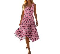 YSFWL Summer Dresses for Women Abstract Print Sleeveless Midi Dress U-Neck Irregular Hem Loose Flowy Casual Beach Sundress(2-Pink,XL)