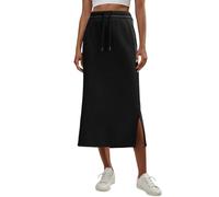 YSFWL Women Casual Elastic Waist Drawstring Long Straight Skirt with Side Slit Soft Knit midi Length Lounge Skirt(Black,M)
