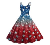 YSFWL Women’s Sleeveless Floral Print A Line Dress with Adjustable Spaghetti Straps Vintage Inspired Midi(#E-Vermilion,XL)