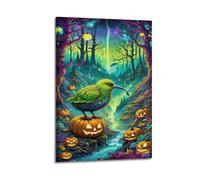 YSGGIBFQK Halloween Colorful Bird And Pumpkin Forest Fantasy Art Decorative Painting Canvas Wall Posters And Modern Family Bedroom Decor 12x18inch(30x45cm)