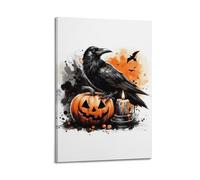 YSGGIBFQK Halloween Crow Pumpkin Candle Ink Splashing Style Decorative Painting Canvas Wall Posters And Modern Family Bedroom Decor 08x12inch(20x30cm)