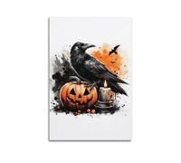 YSGGIBFQK Halloween Crow Pumpkin Candle Ink Splashing Style Decorative Painting Canvas Wall Posters And Modern Family Bedroom Decor 12x18inch(30x45cm)