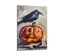YSGGIBFQK Halloween Crow Pumpkin Lantern And Candle Decorative Painting Canvas Wall Posters And Modern Family Bedroom Decor 16x24inch(40x60cm)