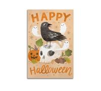 YSGGIBFQK Halloween Crow Skull Pumpkin Childlike Style Decorative Painting Canvas Wall Posters And Modern Family Bedroom Decor 24x36inch(60x90cm)