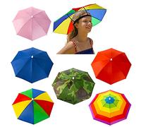 Ysglory 6 Pack Umbrella Hat for Kids Adult Rainbow Colorful Head Umbrella Cap for Sun 20 Inch Diameter Folding Waterproof Elastic Fishing Rain Hats for Outdoor Party Beach Hiking