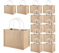 Ysglory 9' x 5'' x 6'' Burlap Tote Bags Mini Jute Beach Bags with Handles Reusable Burlap Gift Bag Bulk Jute Tote Favors Bags for Bridesmaid Wedding, Christmas, 12 Pcs