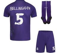 YSGTZY R. Madrid Bellingham #5 Purple 4th 2023/2024 Football Soccer Jersey/Shorts Socks Gift Set Youth Sizes (Purple, 26)